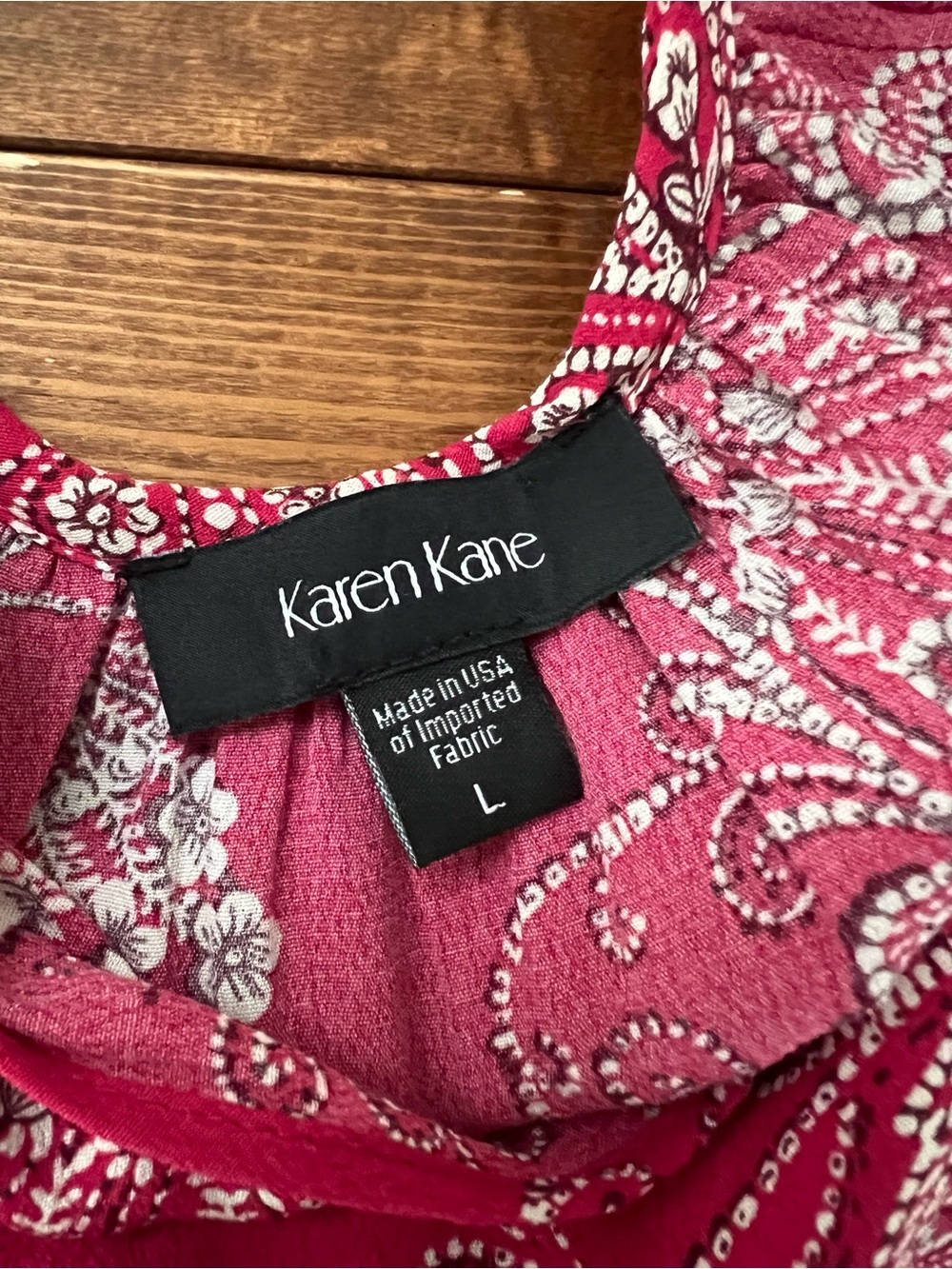 Karen Kane Paisley Peasant Blouse Women Large Pink Balloon Sleeve Boho - Picture 11 of 13
